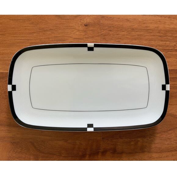 Vtg Mikasa Fine China Rectangular 8" Butter Dish - L5541 Midnight - Black/White - Picture 1 of 7